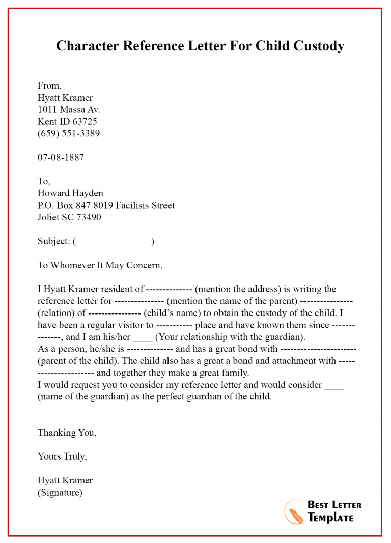 Sample Character Reference Letter for Court Child Custody (2022)