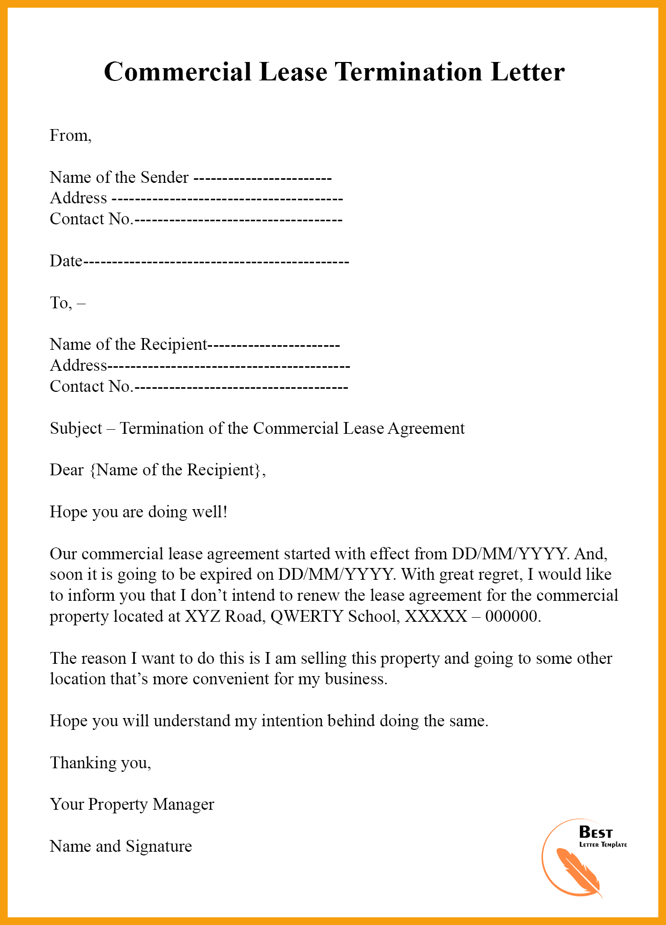 Commercial Lease Termination Letter from bestlettertemplate.com