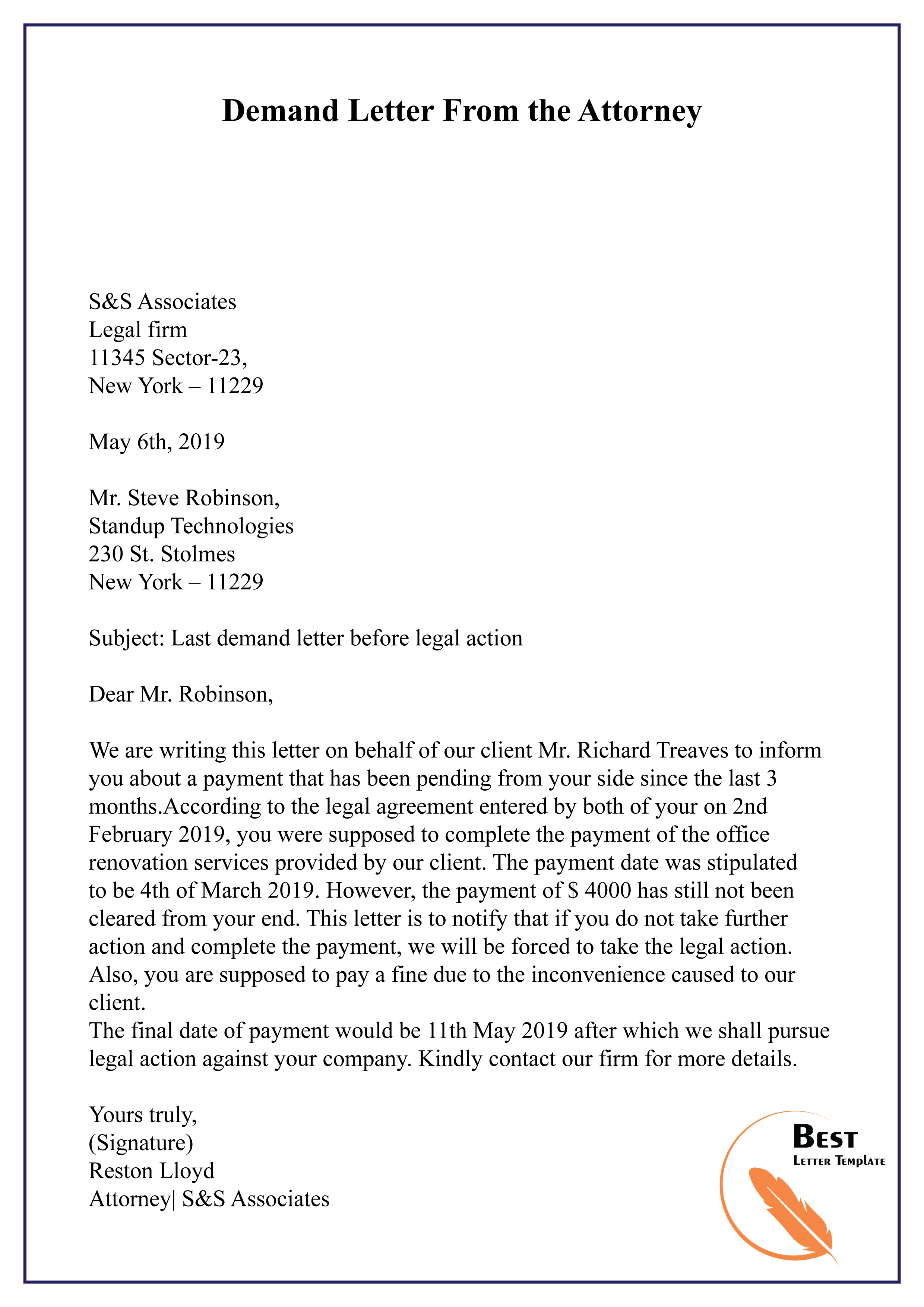 Employment Discrimination Demand Letter Sample