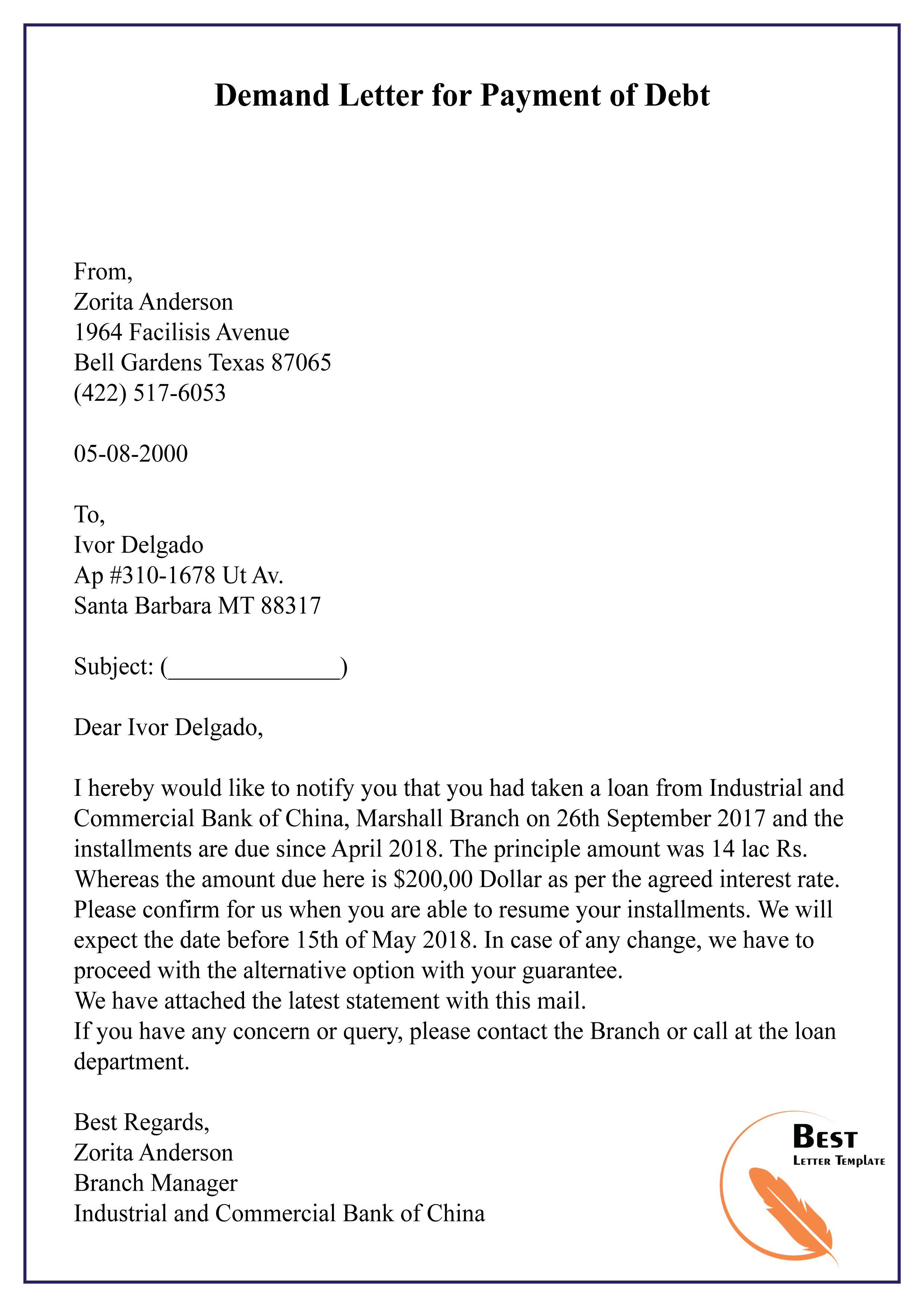 Demanding Payment Letter Sample from bestlettertemplate.com