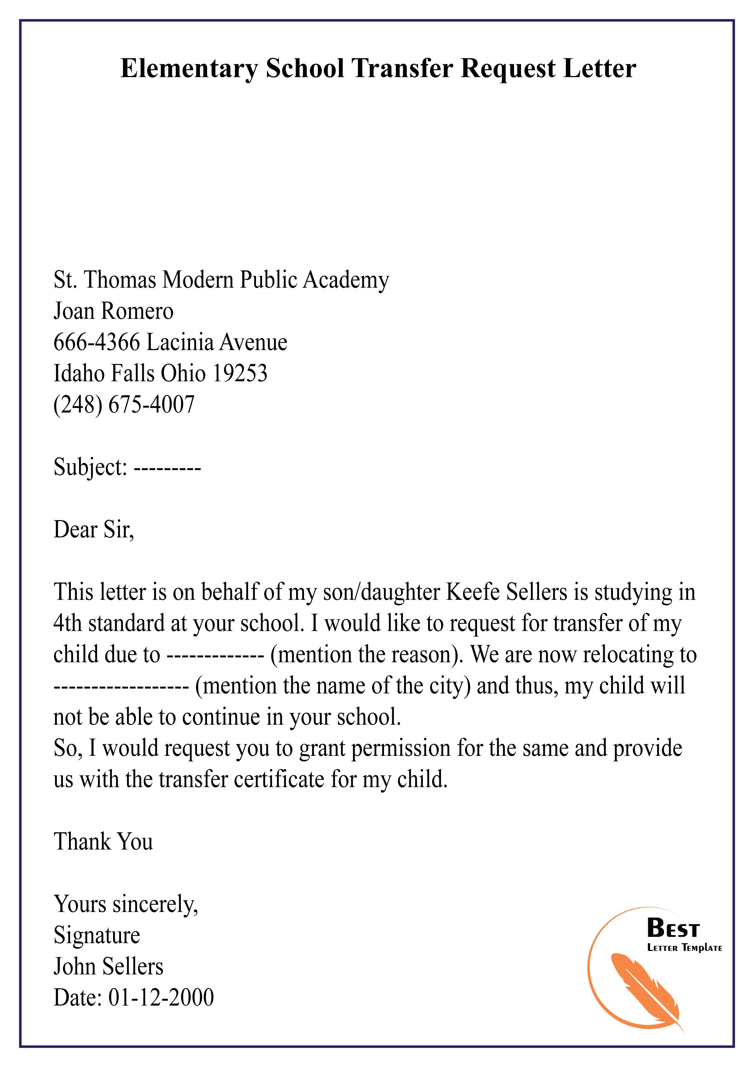 Transfer Request Letter Example from bestlettertemplate.com