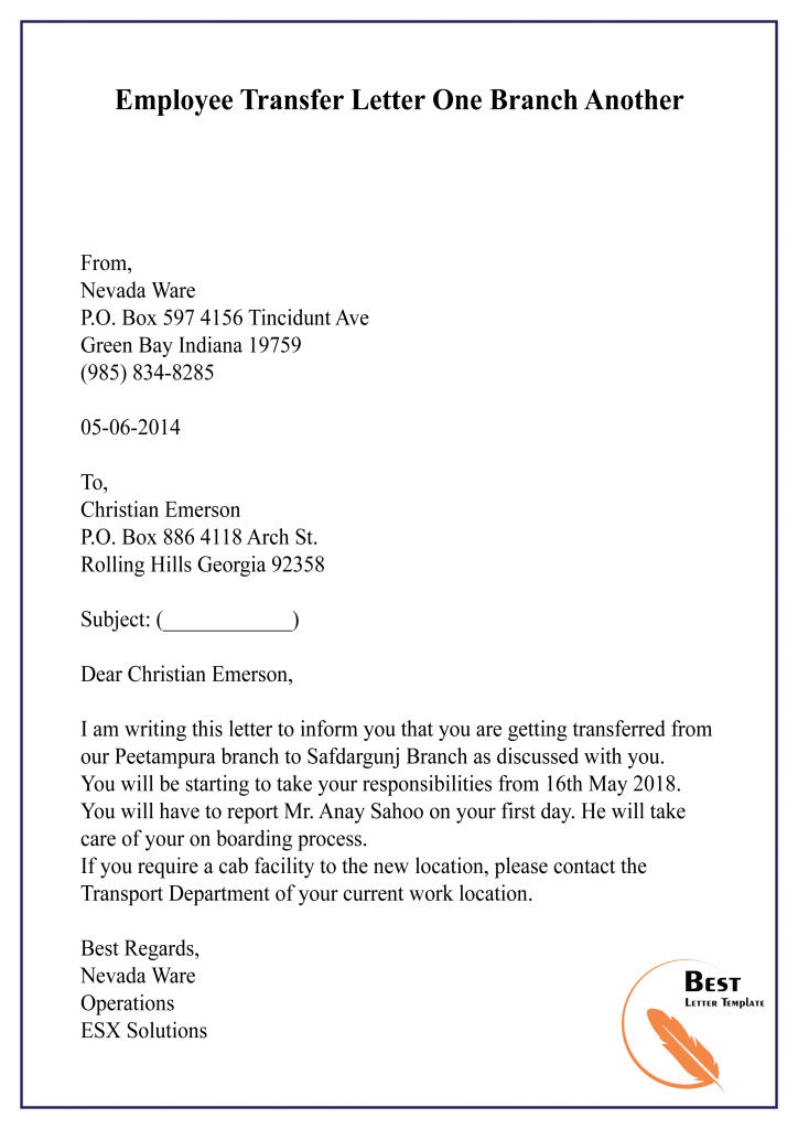cif transfer application letter in english