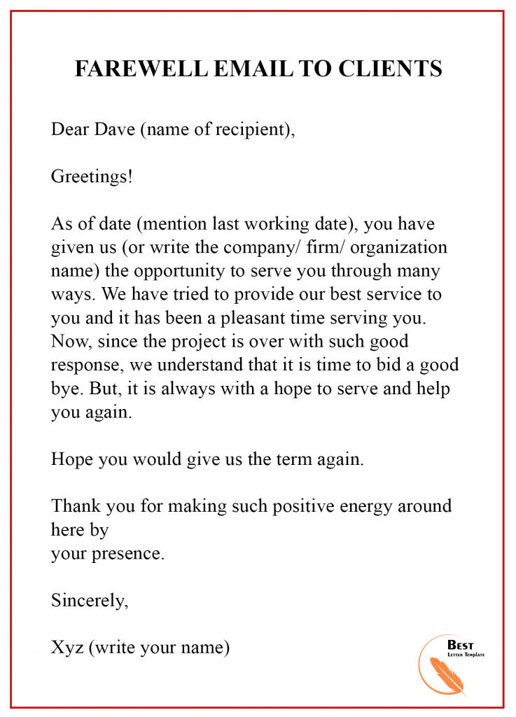 Farewell Email Template