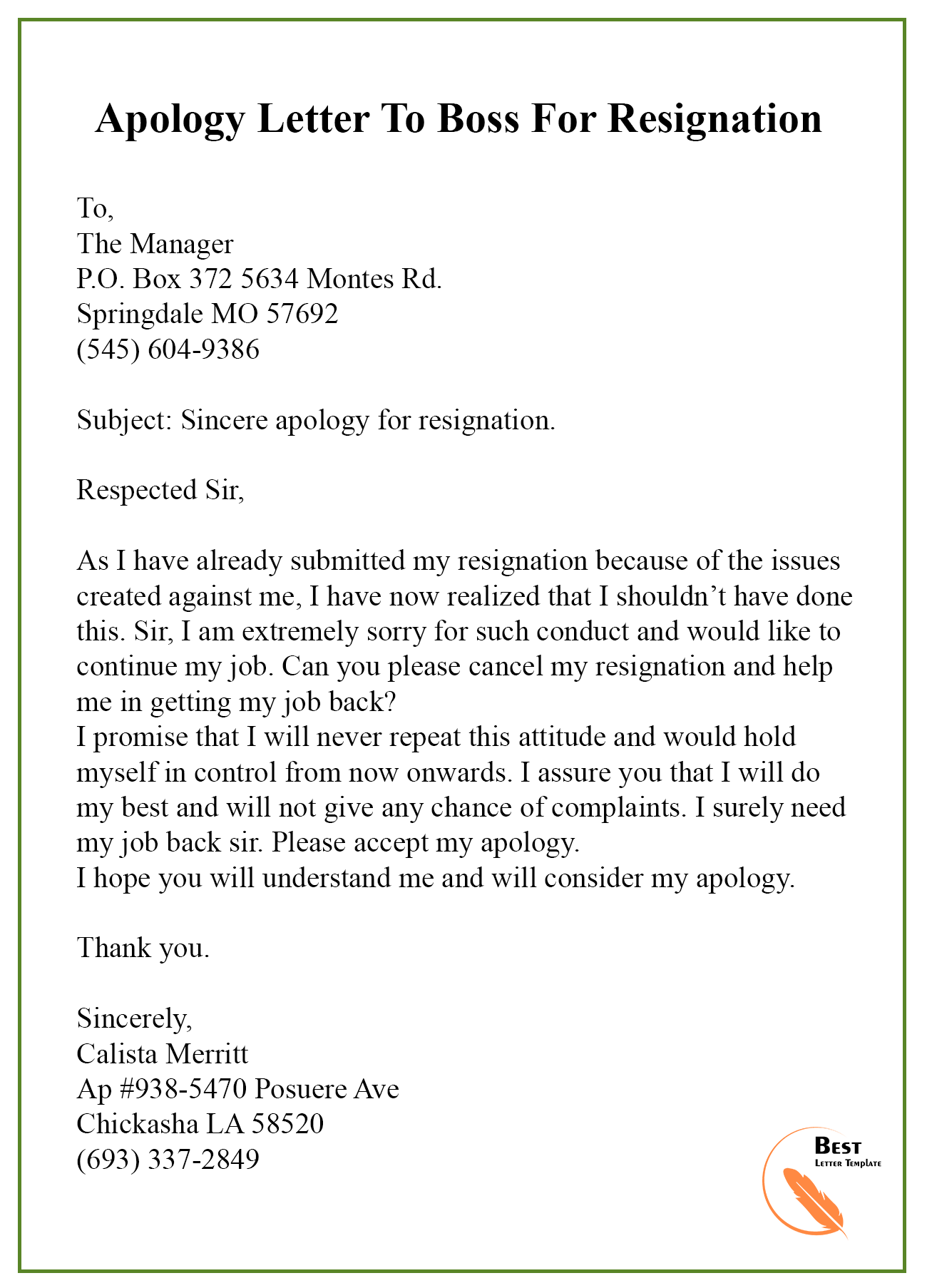 Apology Letter To Boss For Misbehavior from bestlettertemplate.com