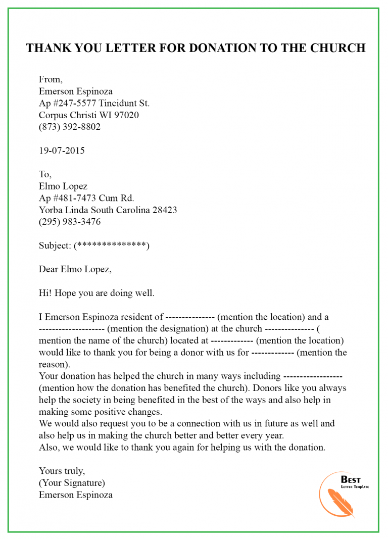 Thank You Letter Template for Donation Sample Examples