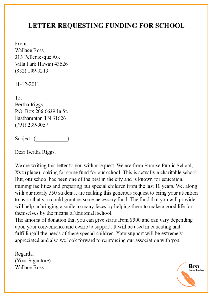Request Letter Template For Funding Format Sample Examples
