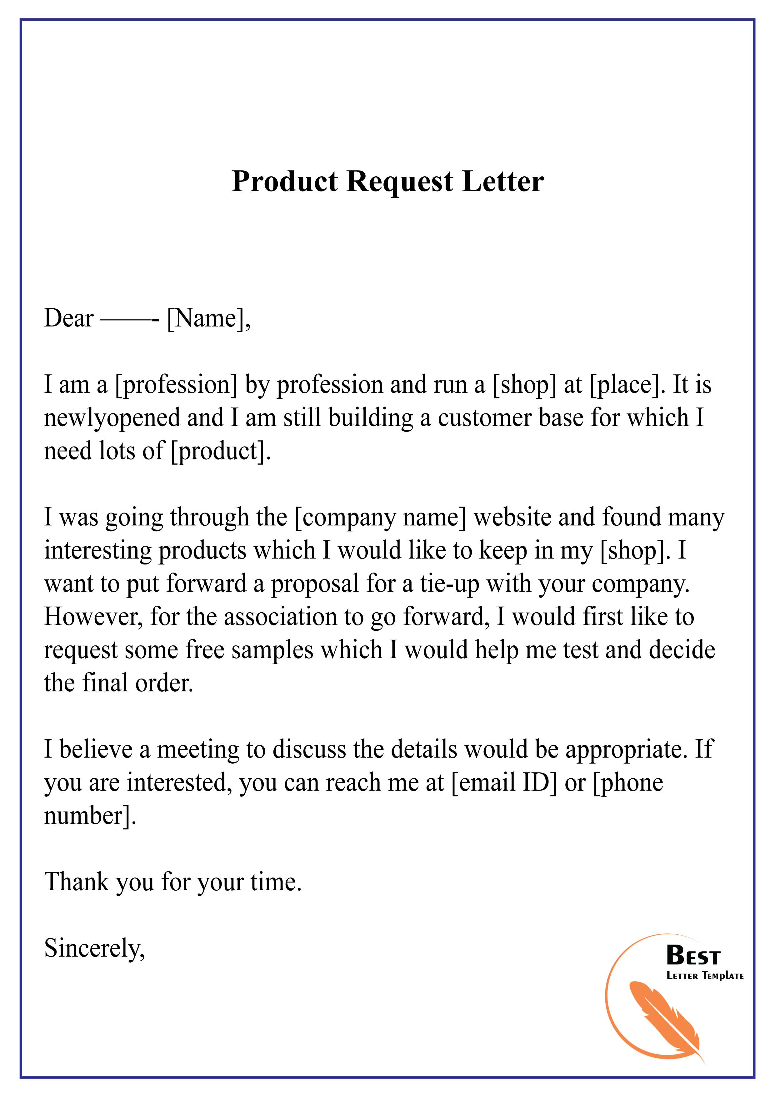 Product Sample Request Letter
