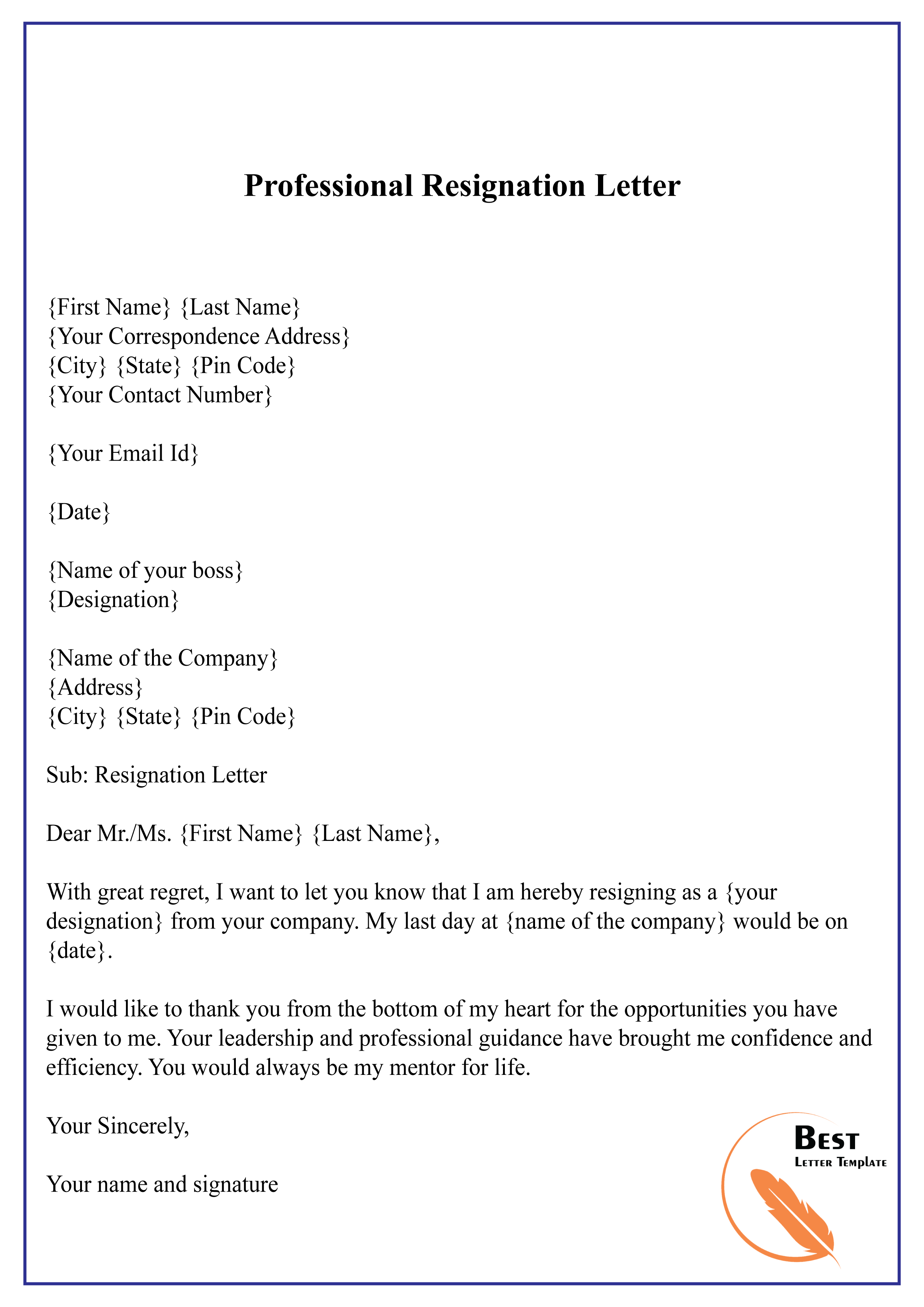 Example Resignation Letters