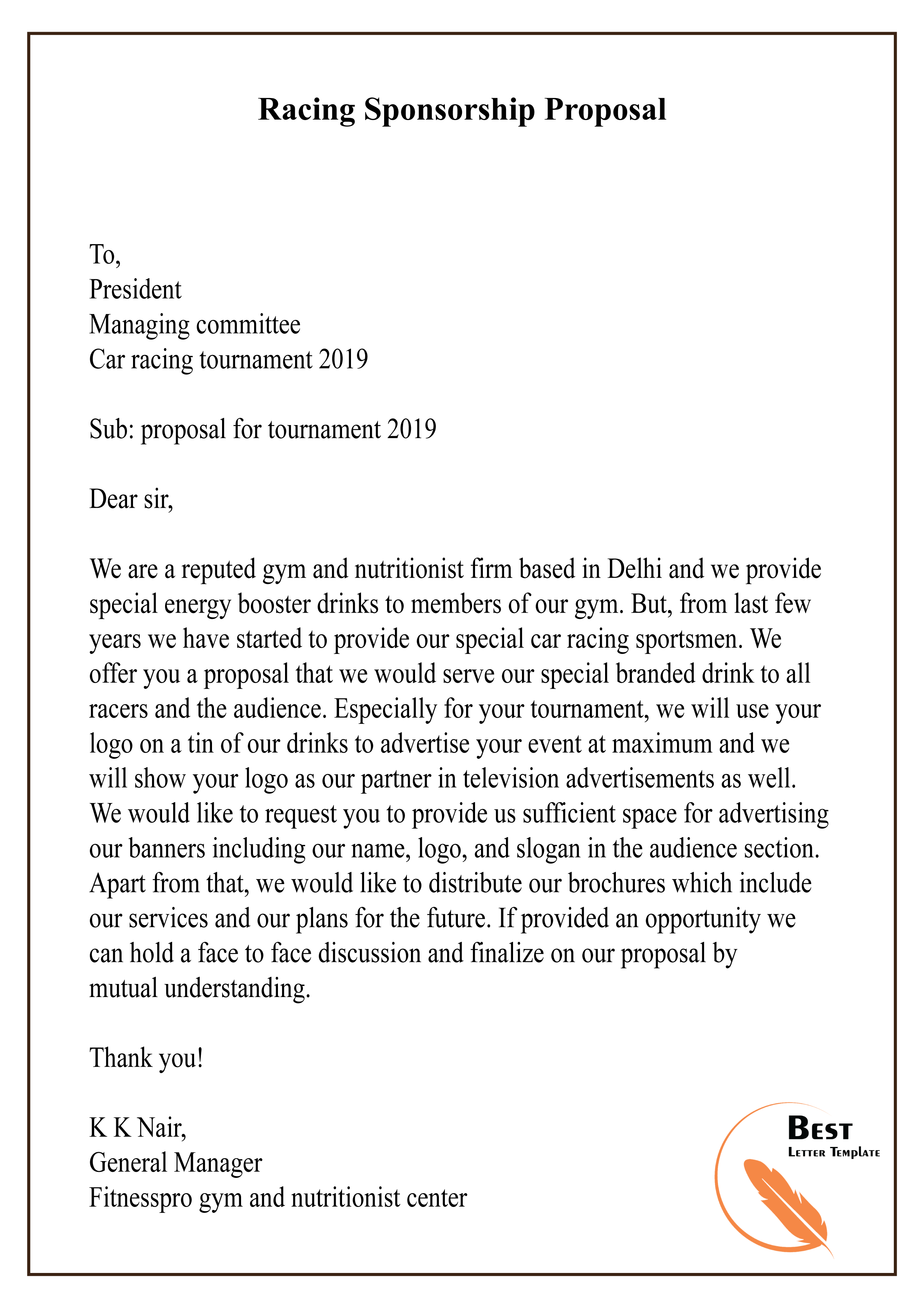 Racing Sponsorship Proposal01 Best Letter Template