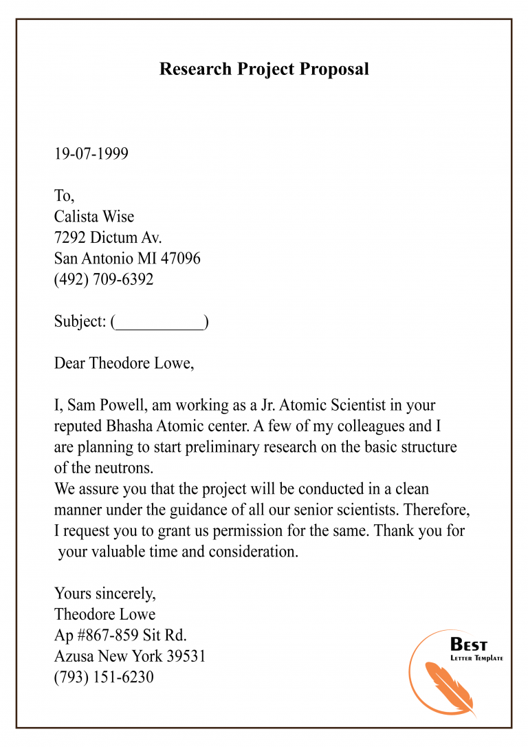 Project Proposal Letter Template Format Sample Example