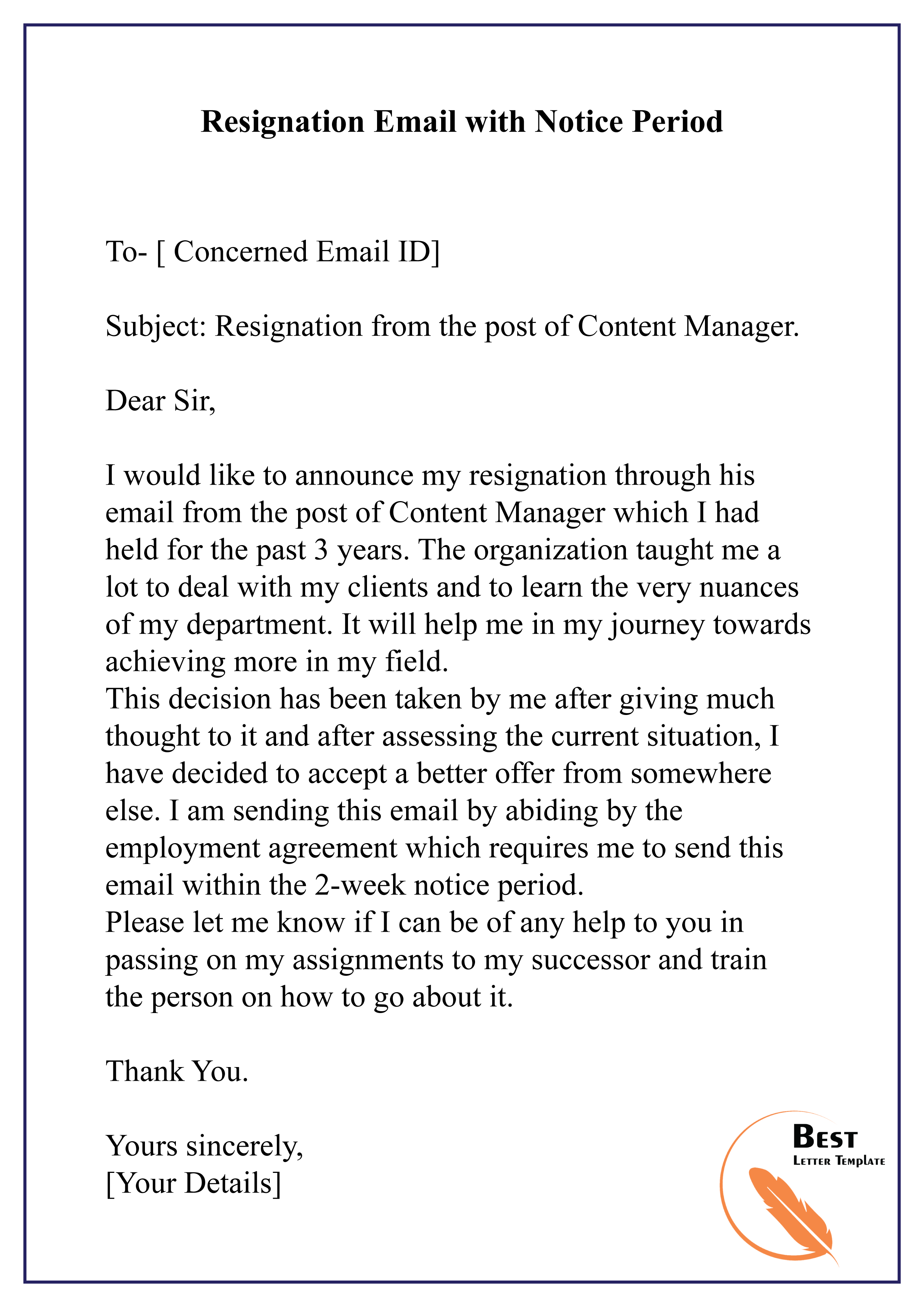 Resignation Email with Notice Period