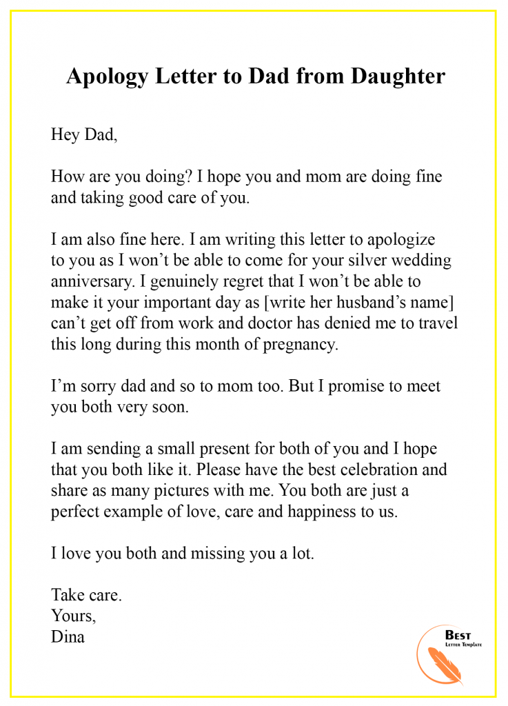 Apology Letter to Dad