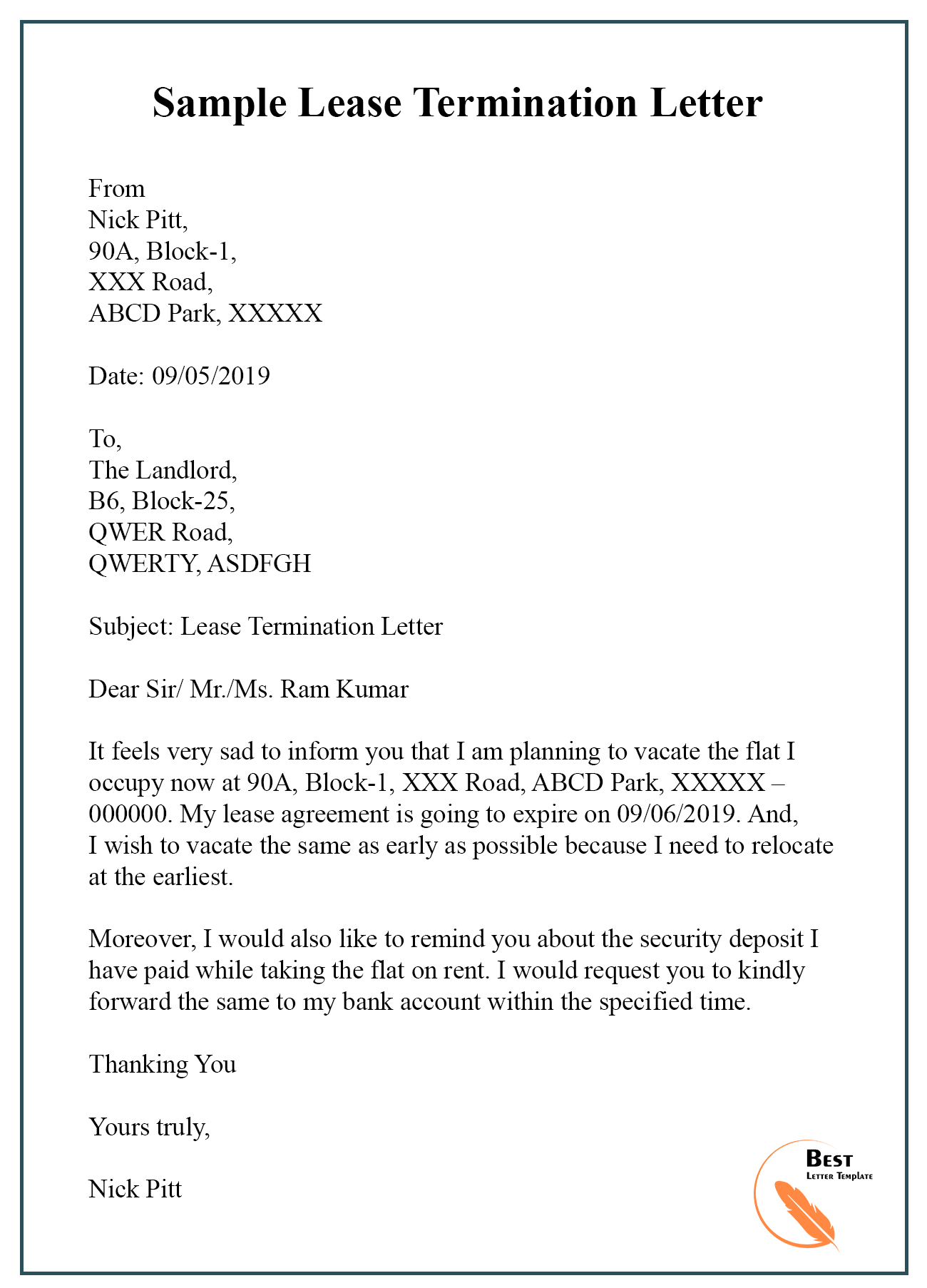 Apartment Lease Early Termination Letter from bestlettertemplate.com