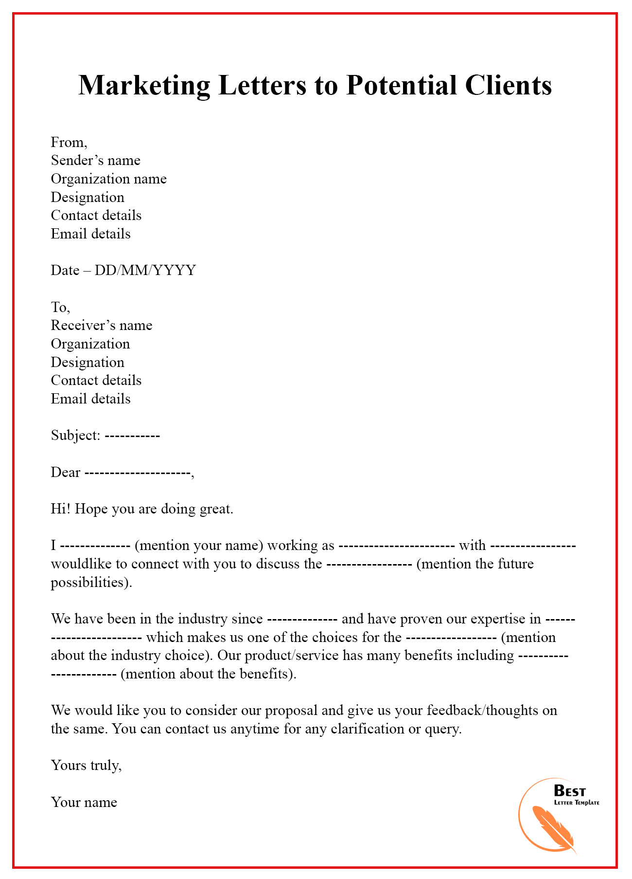 Sample Marketing Letter To Potential Clients from bestlettertemplate.com