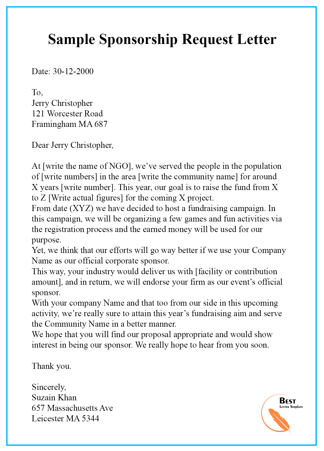 Sample Sponsorship Request Letter
