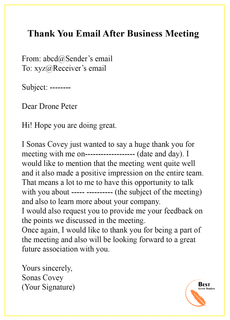 Sample Thanks Letter After Business Meeting from bestlettertemplate.com