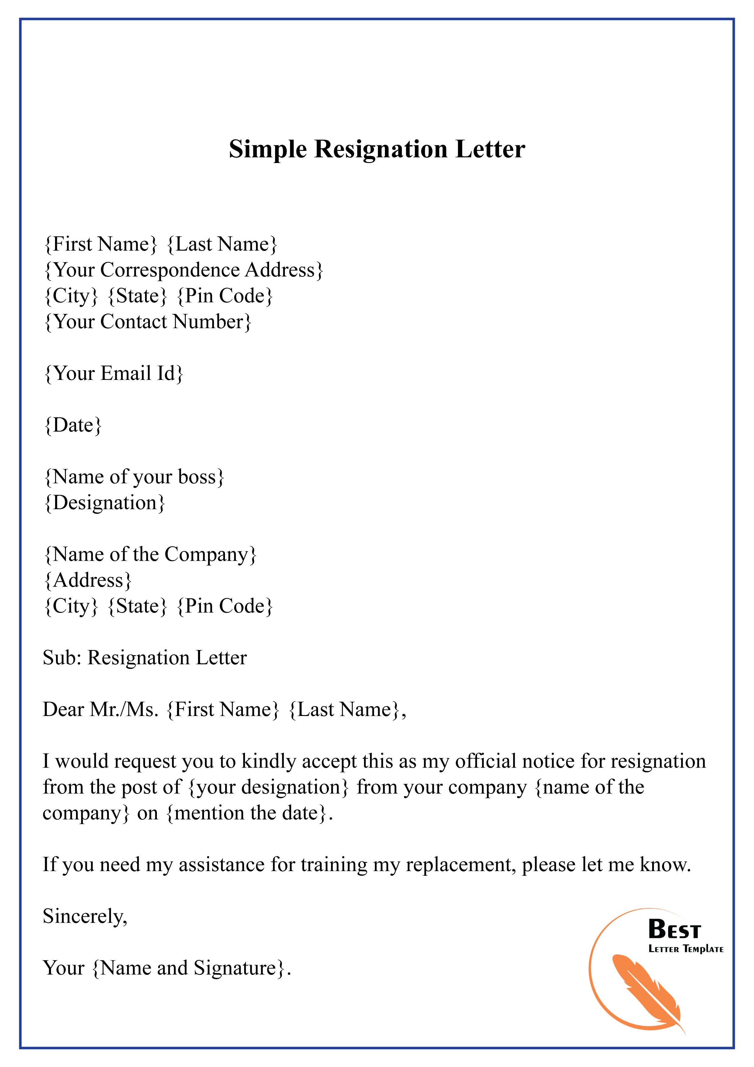 Template For A Resignation Letter from bestlettertemplate.com