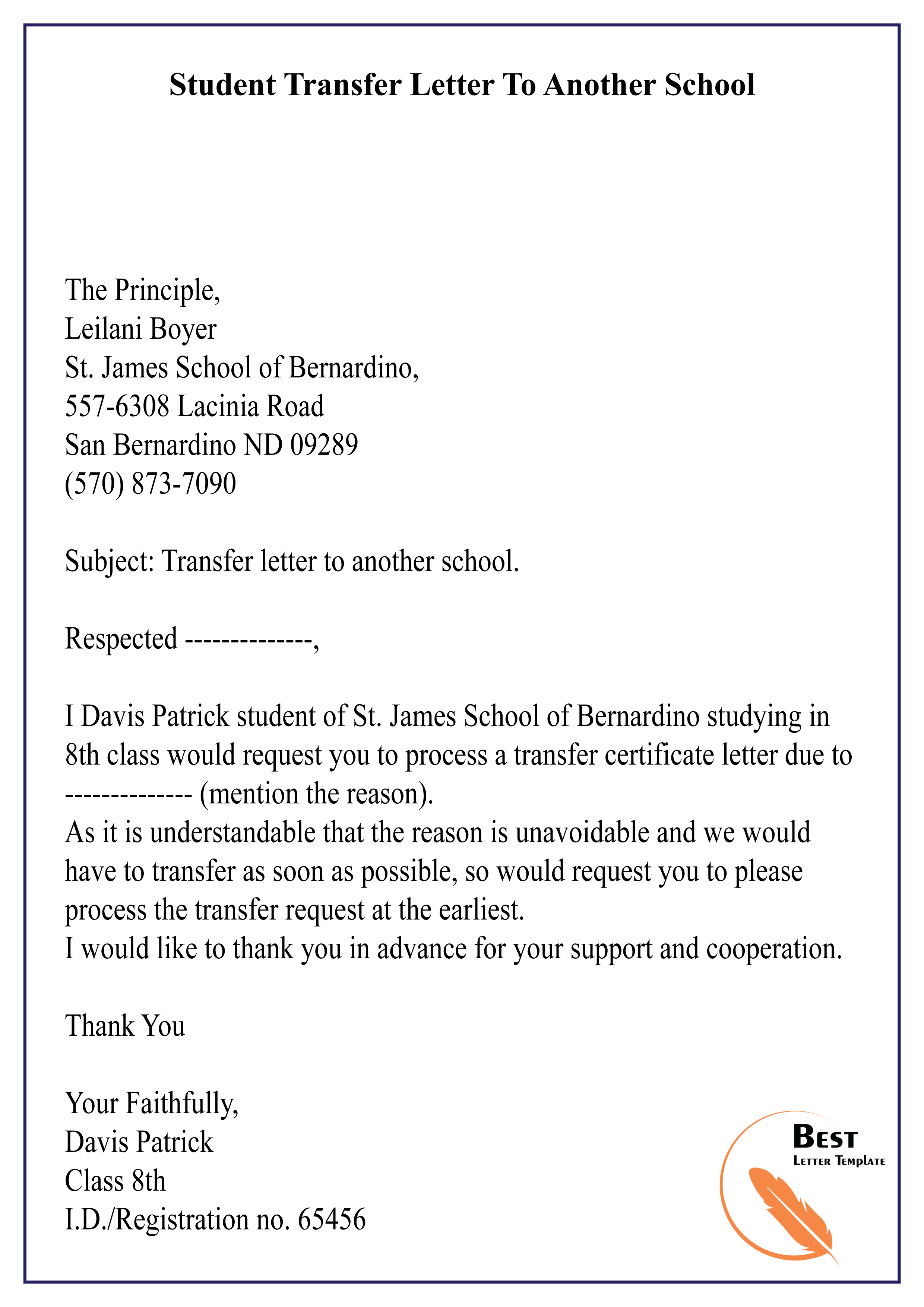School Letter Template