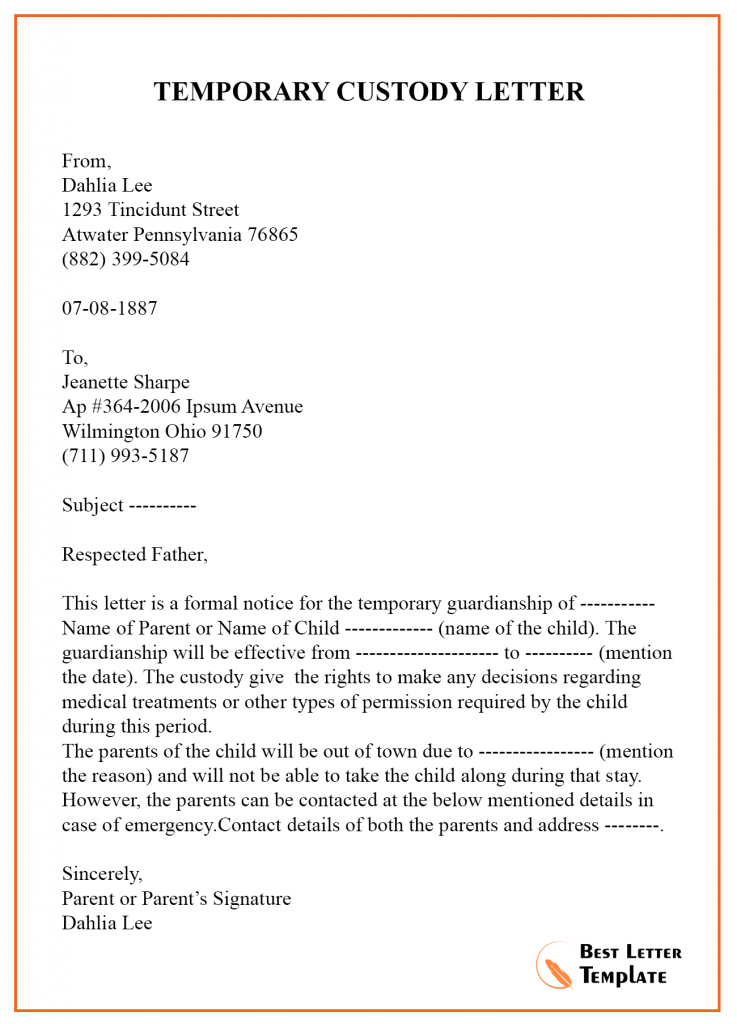 Character Reference Letter Template for Court Child Custody