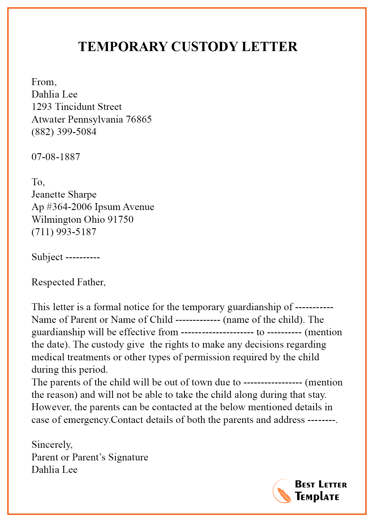 Writing A Temporary Guardianship Letter from bestlettertemplate.com