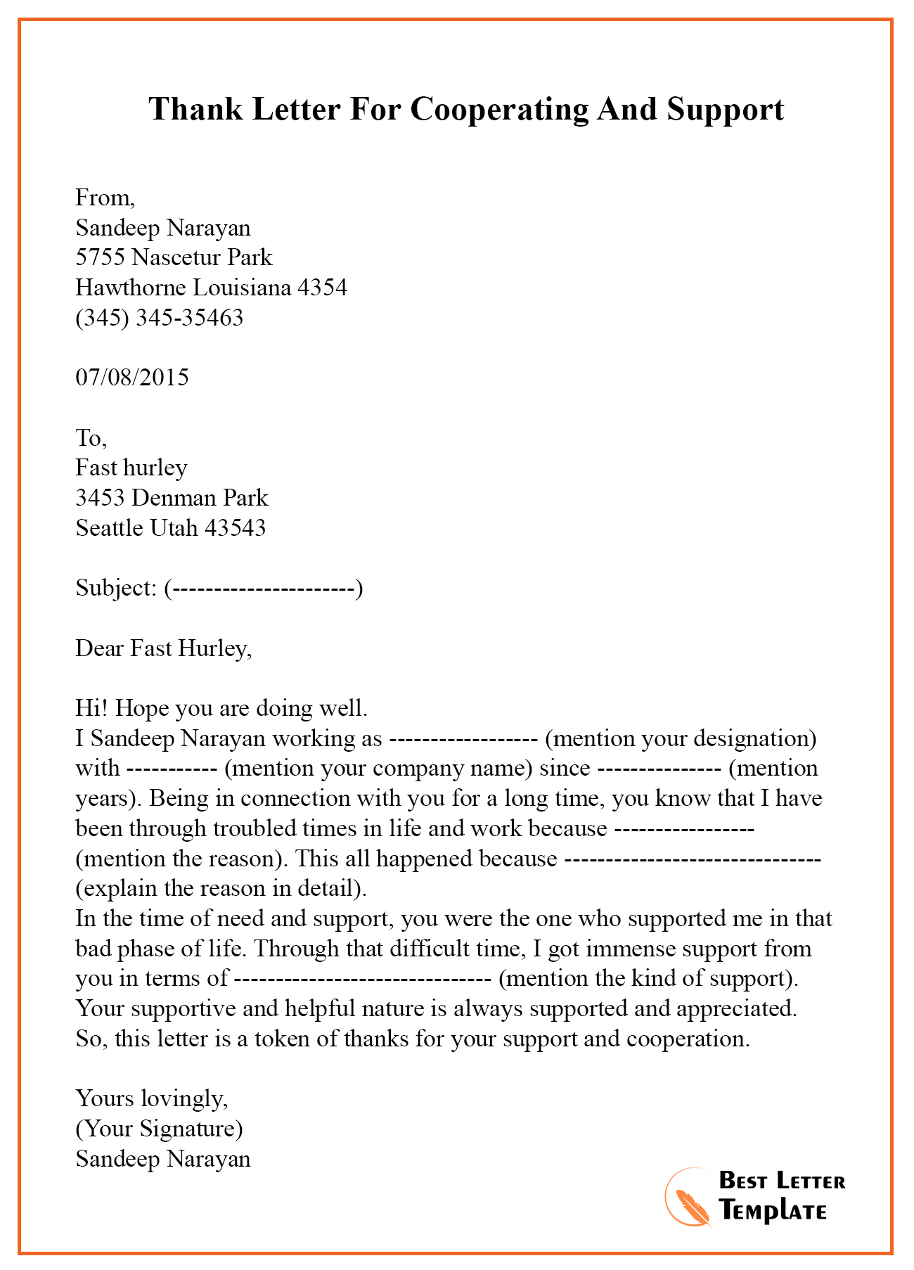 Sample Letter Of Appreciation For Support from bestlettertemplate.com