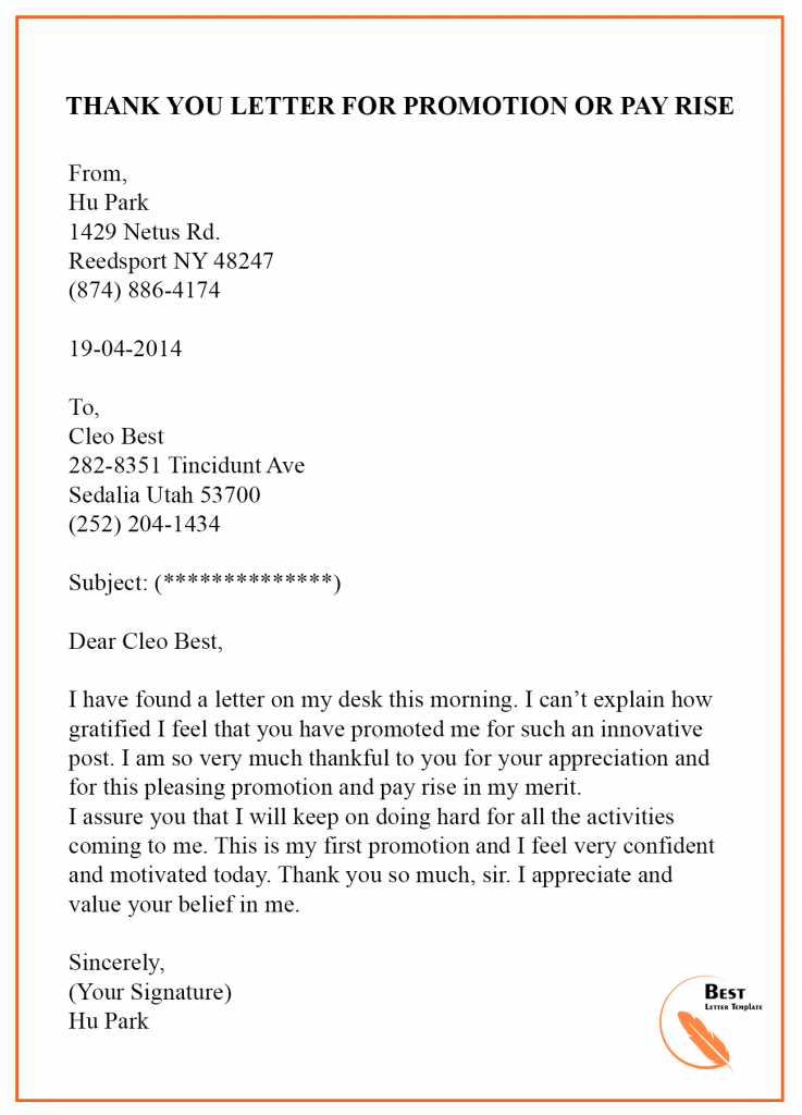 Thank You Letter Template for Promotion - Sample & Examples