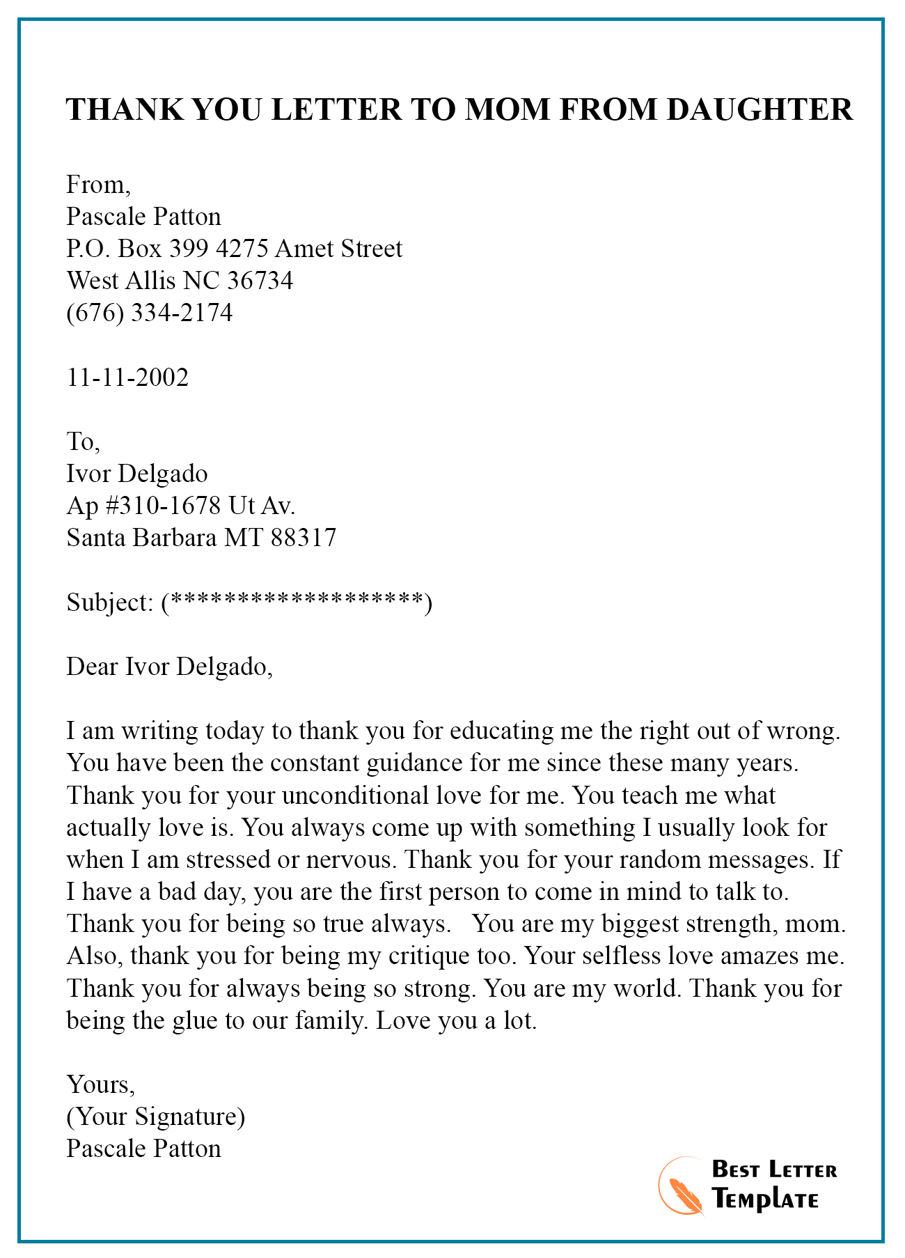 Mother's Day Letter Template
