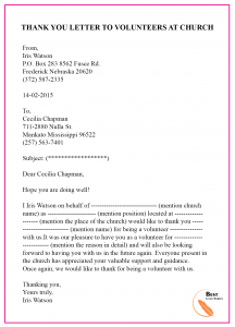Thank You Letter to Volunteers Template Sample Examples