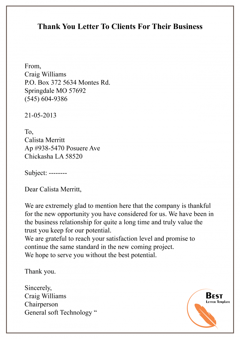 Thank You Letter Template To Client - Sample & Example