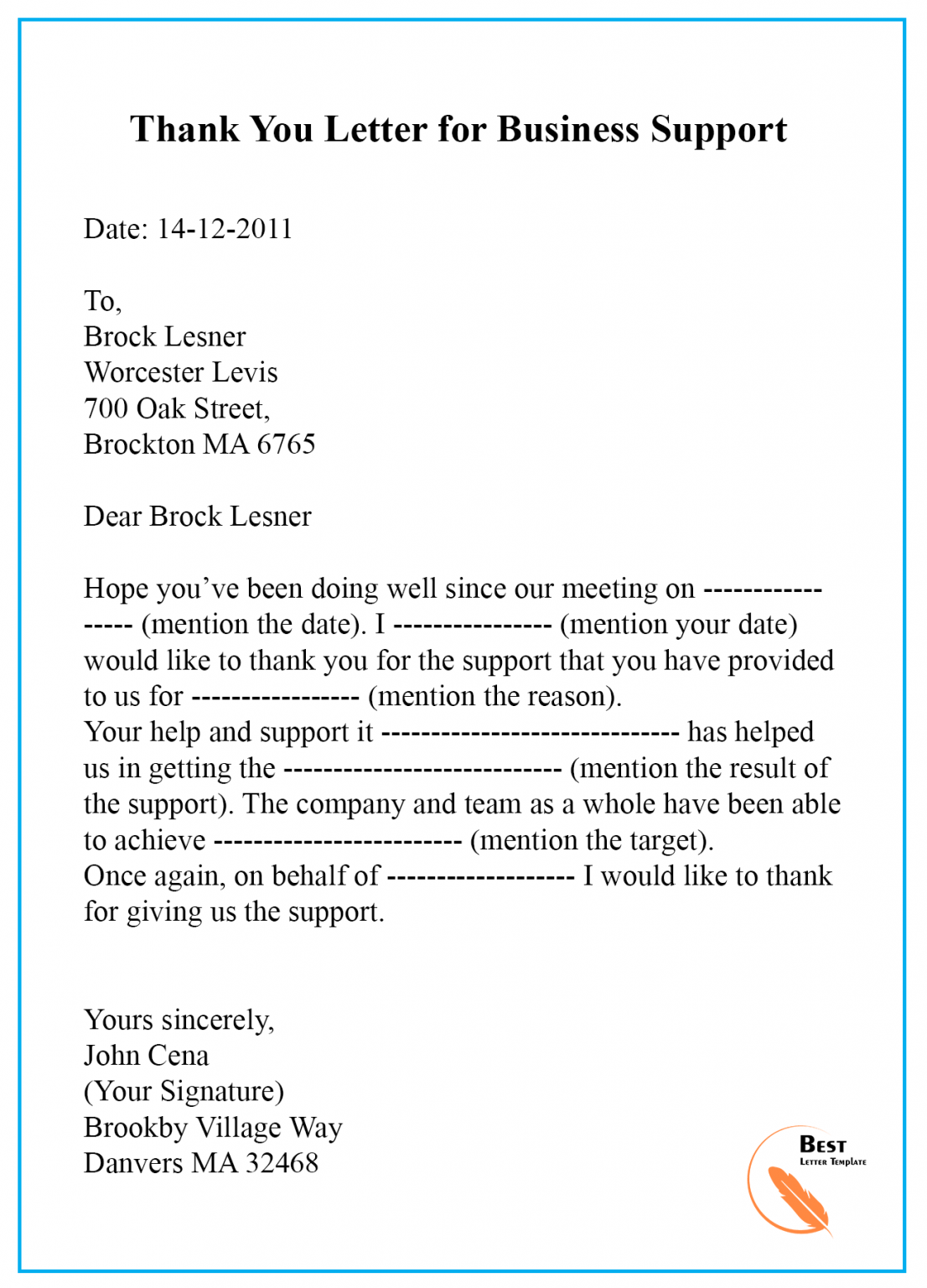 Thank You Letter Template for Support - Sample & Examples