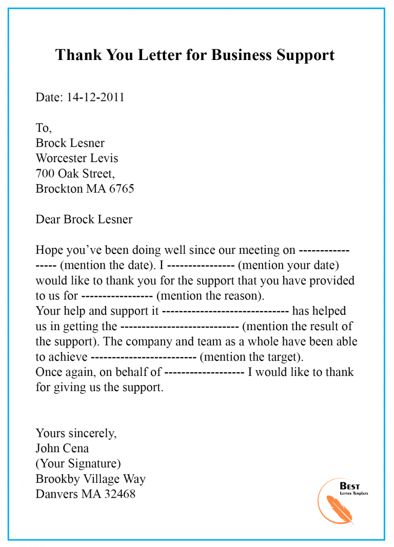 Thank You Letter After Business Meeting Sample And Examples