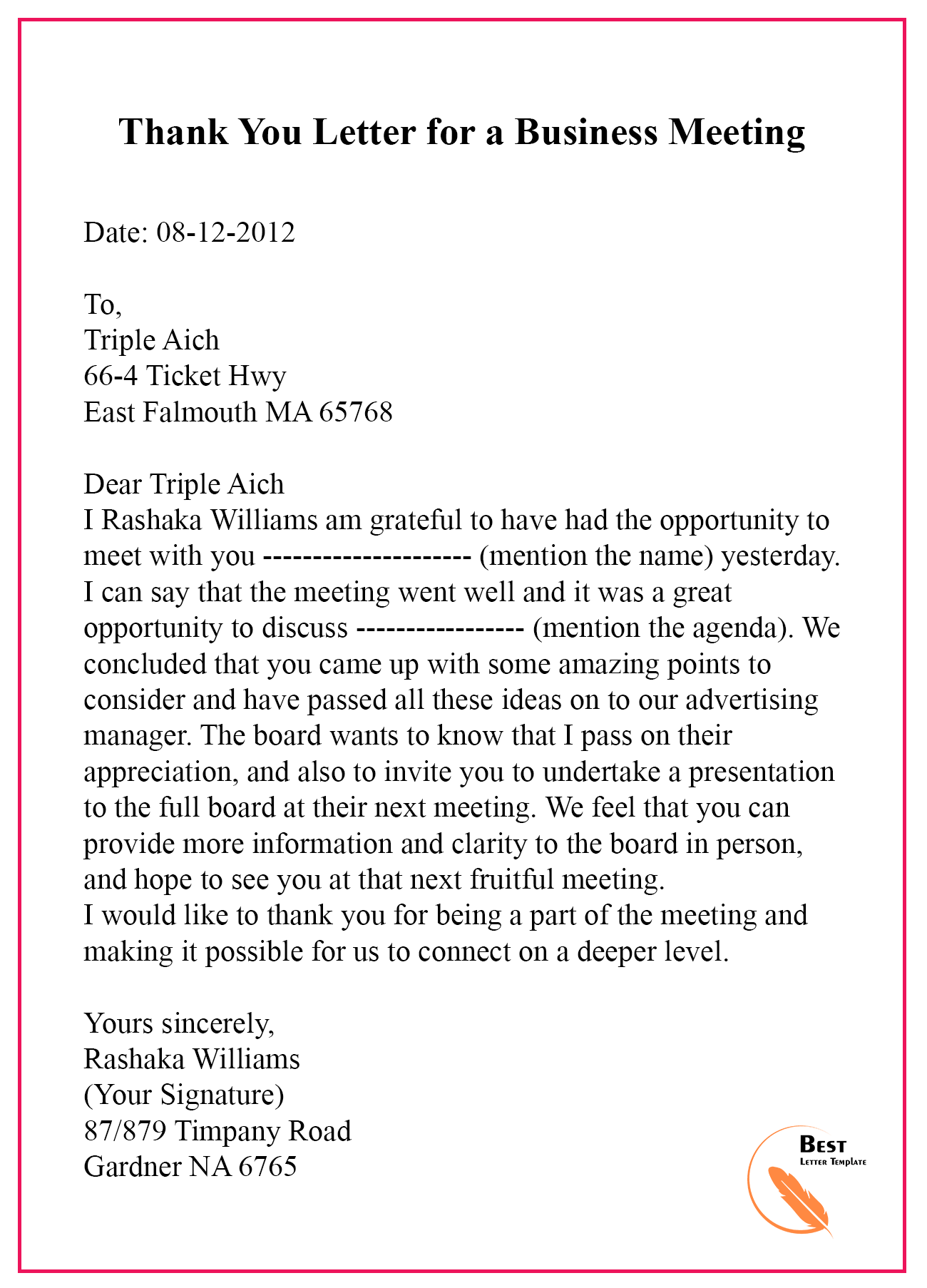 Thank You Email Template After Meeting