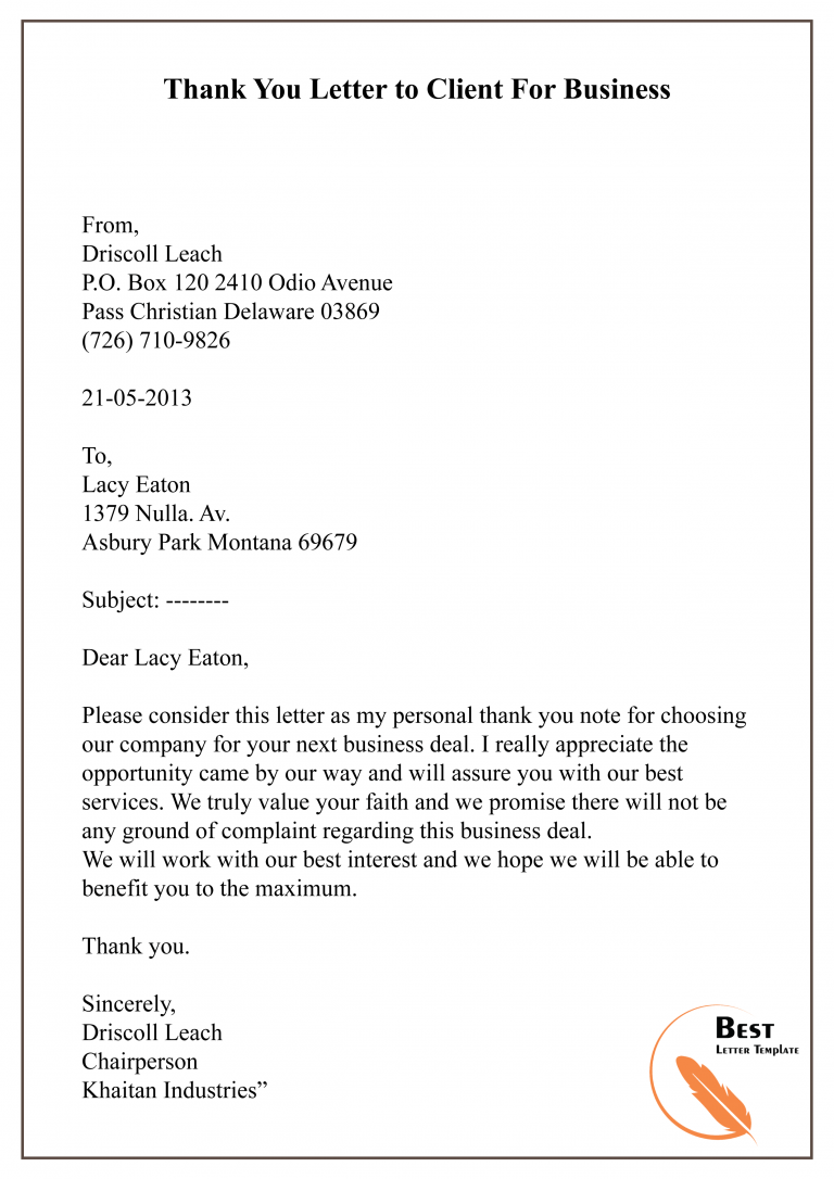 Customer Thank You Letter Template Examples Letter Template Collection ...