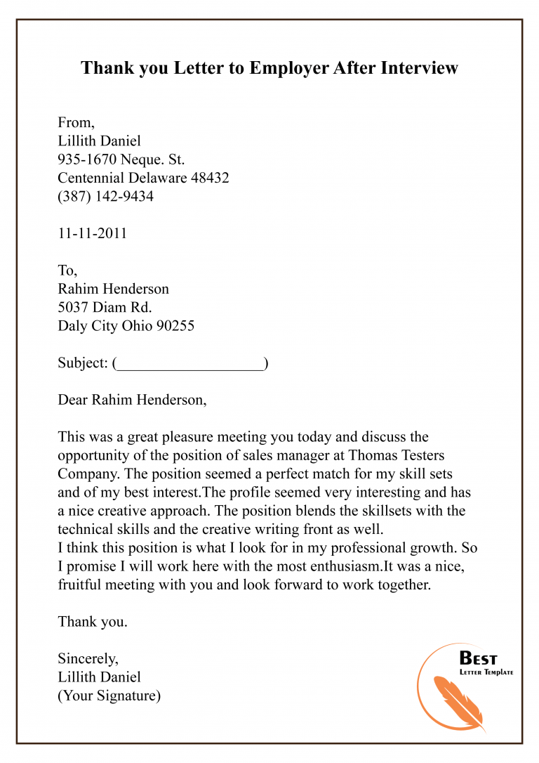 Thank You Letter Template to Employer - Sample & Examples