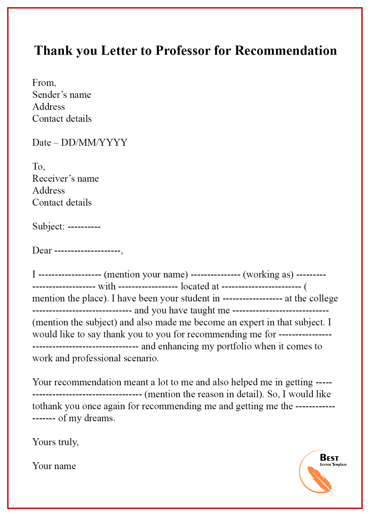Thank You For Letter Of Recommendation from bestlettertemplate.com