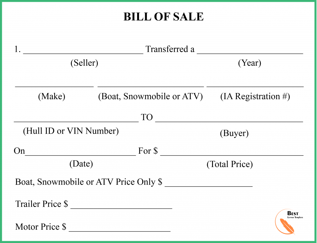 Iowa Bill for Sale Form for DMV, Car, Boat, Trailer PDF & Word