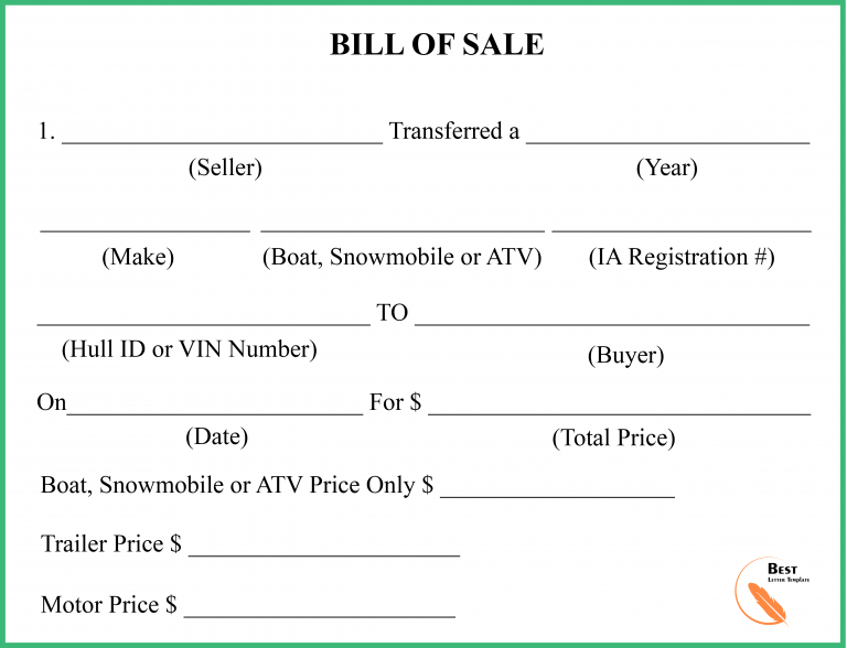 Iowa Bill Of Sale Template