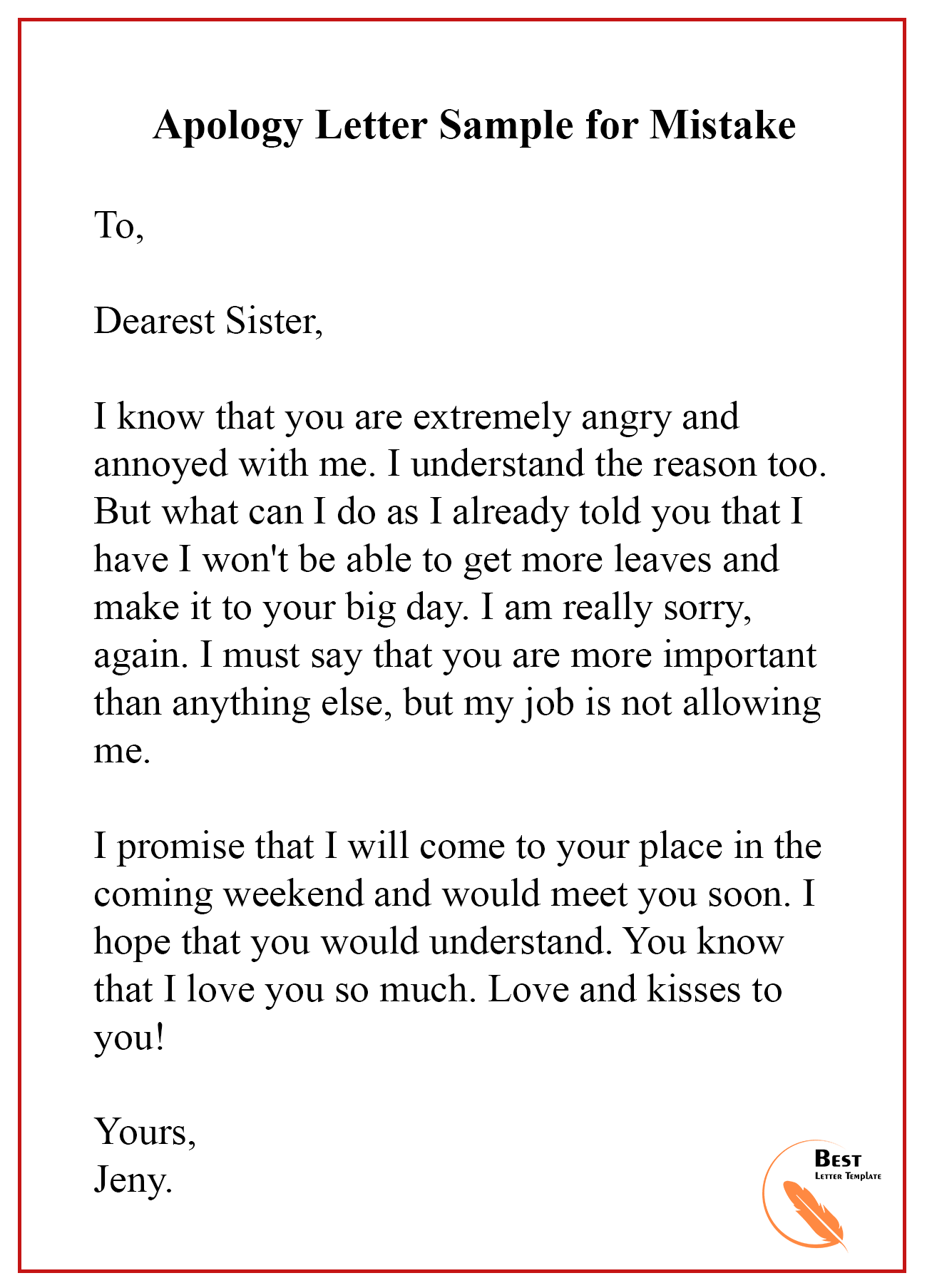 Apology Letter Sample for Mistake Best Letter Template