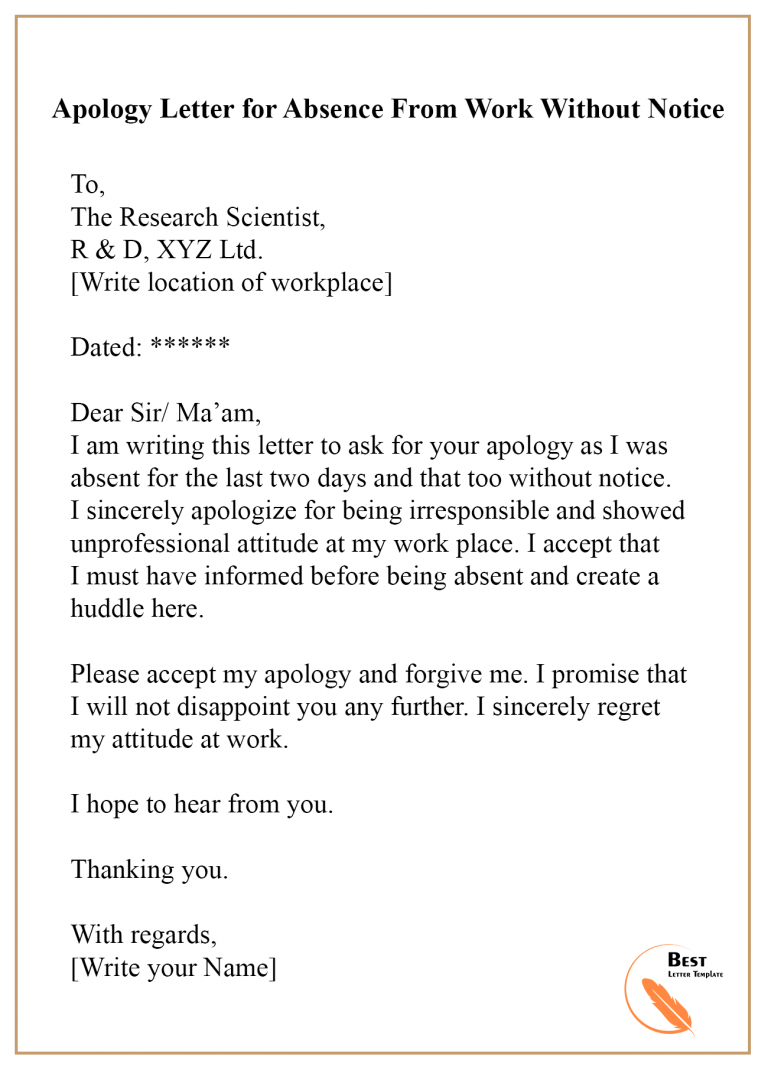 Apology Letter For Absence From Work Without Notice 768x1067 