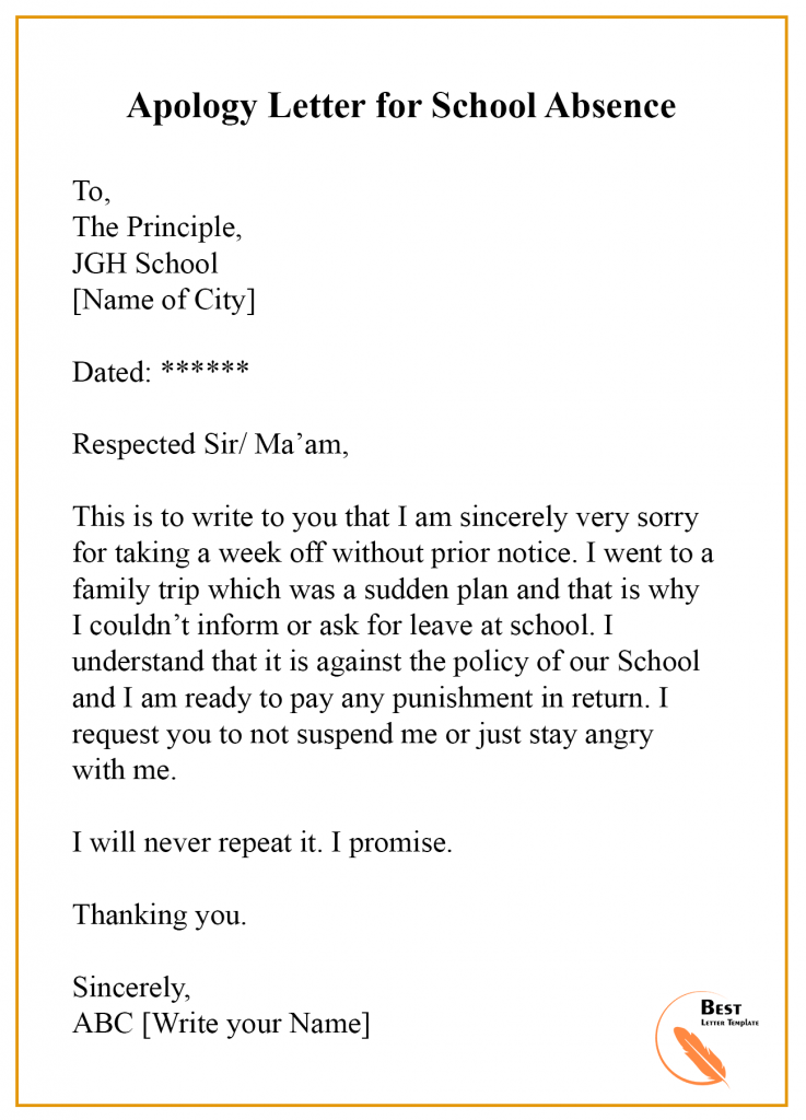 Apology Letter For Absence