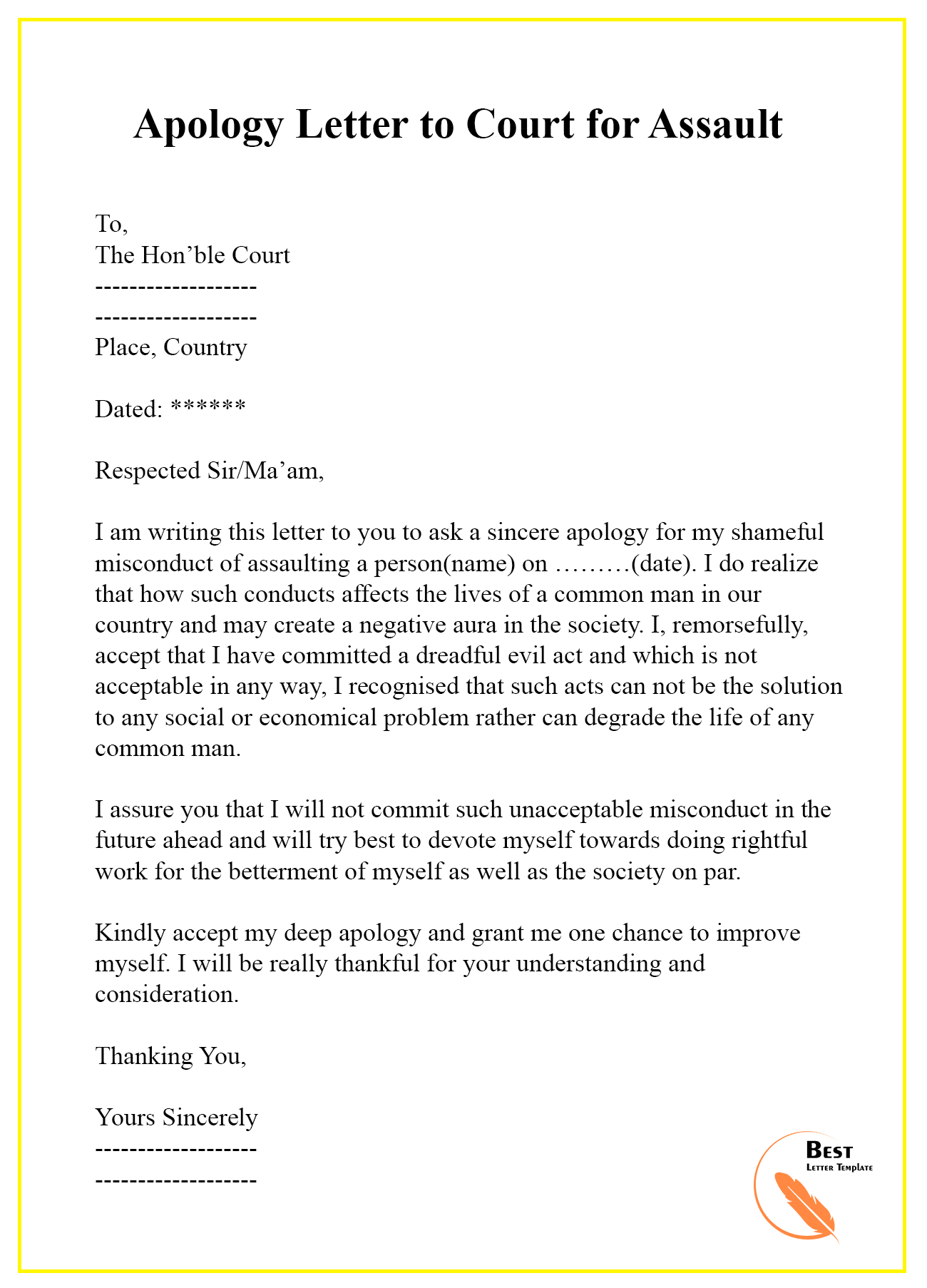Apology Letter To Court For Assault Best Letter Template