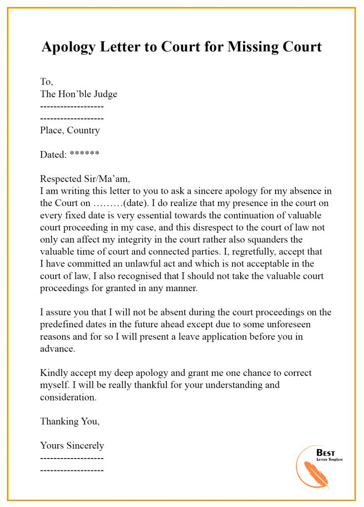 Missed Court Date Sample Letter Sample Letter To Judge To Reschedule