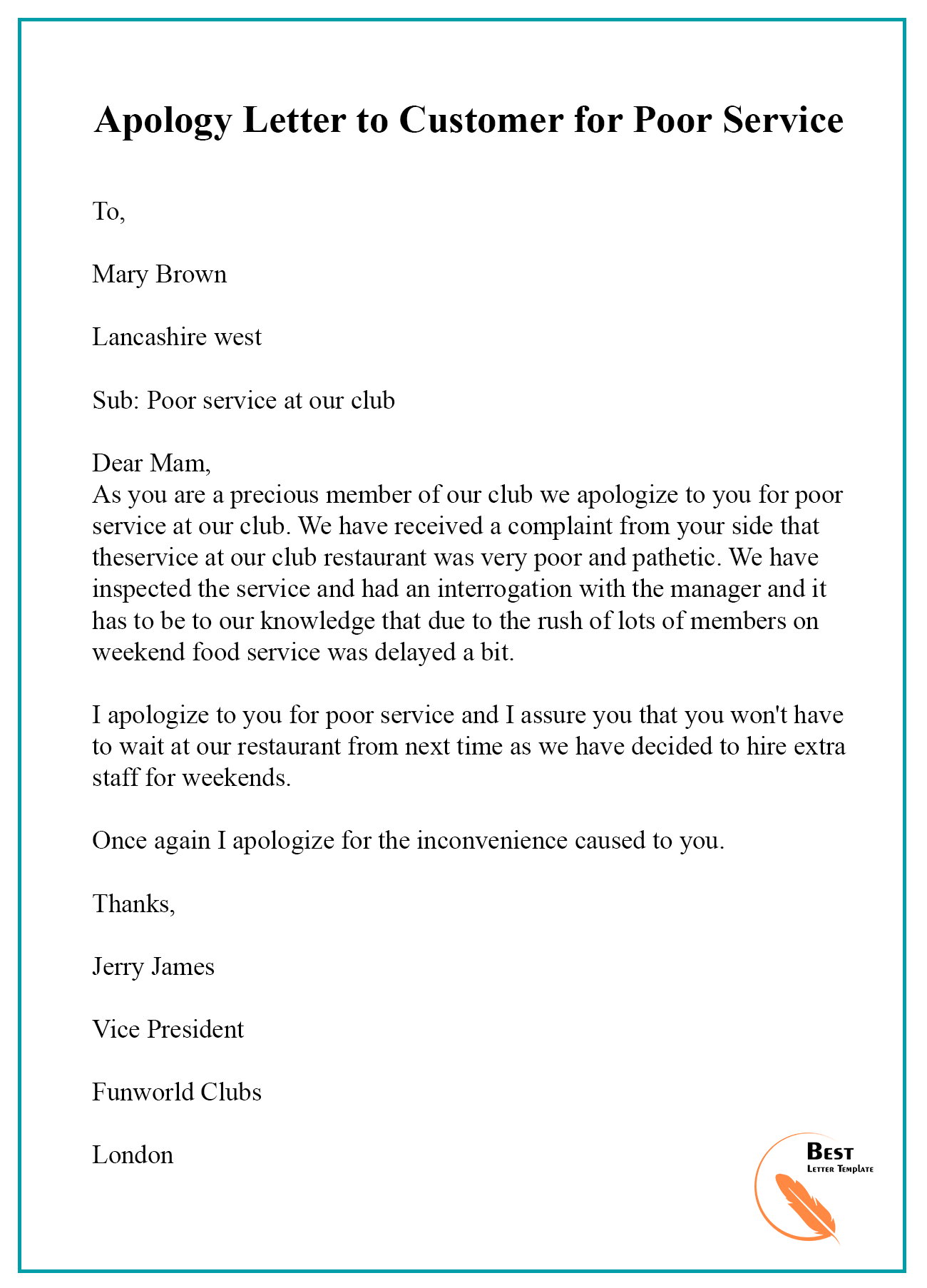Apology Letter Template to Customer Format, Sample & Example