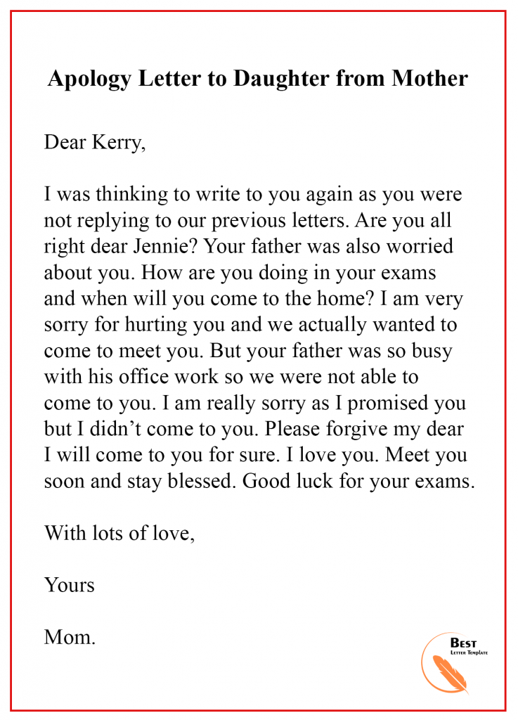 apology letter to daughter