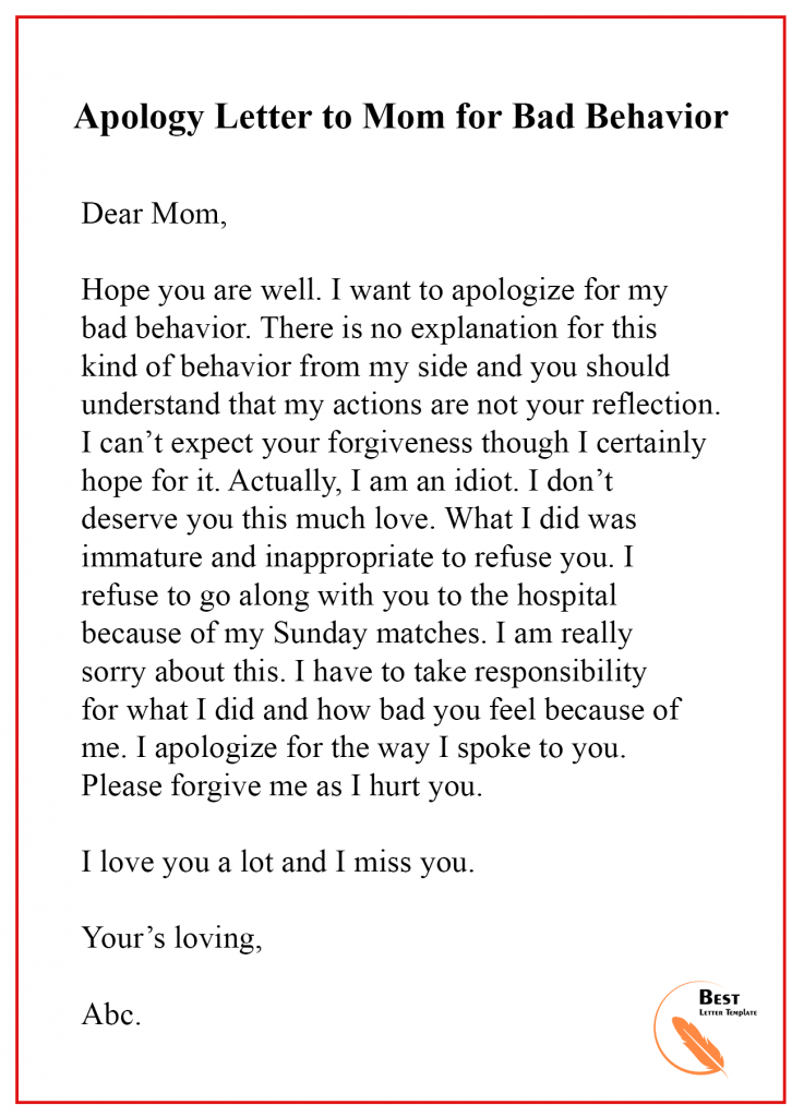 Apology Letter to Mom/Mother