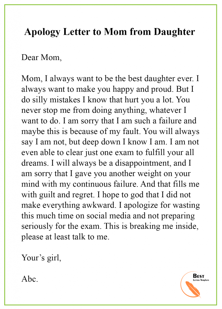 Apology Letter to Mom/Mother