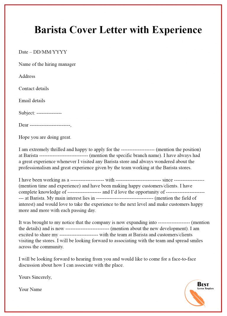 Barista Cover Letter Template - Format, Sample & Examples