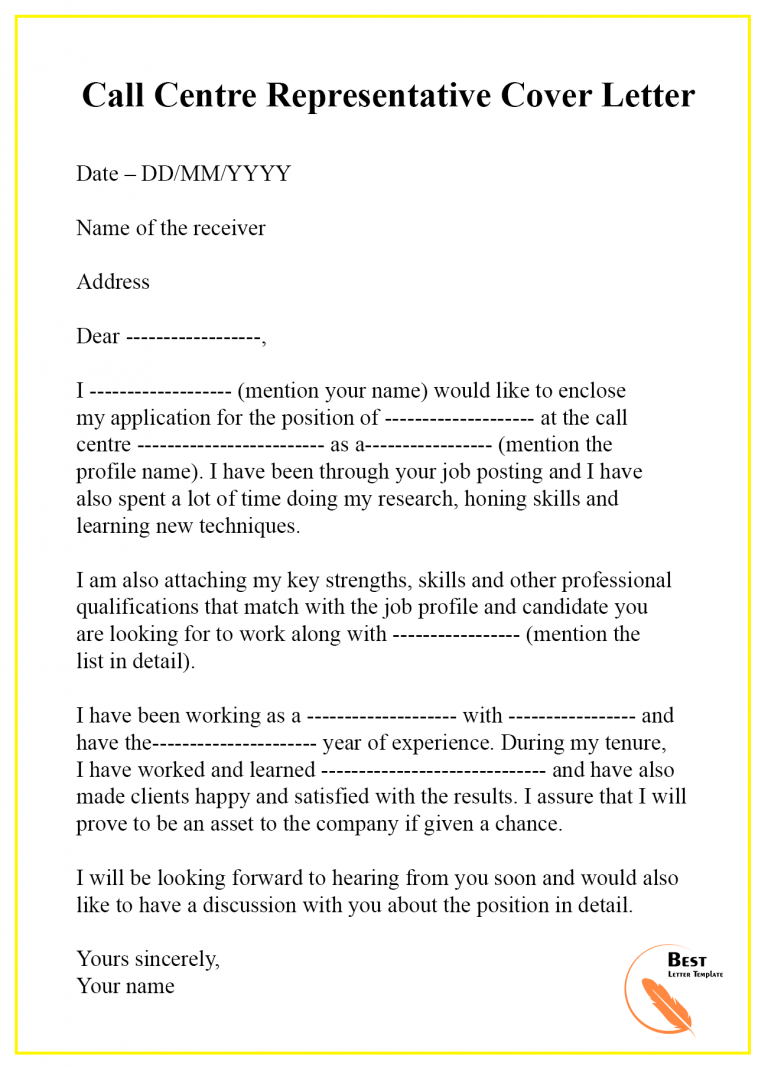 call centre cover letter sample