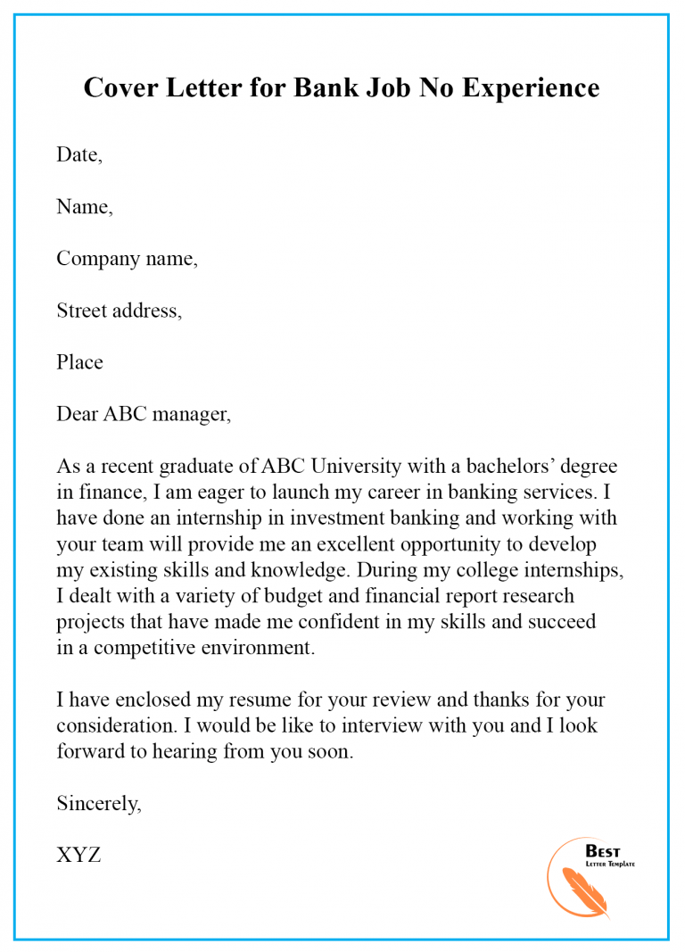 application letter for job in a bank