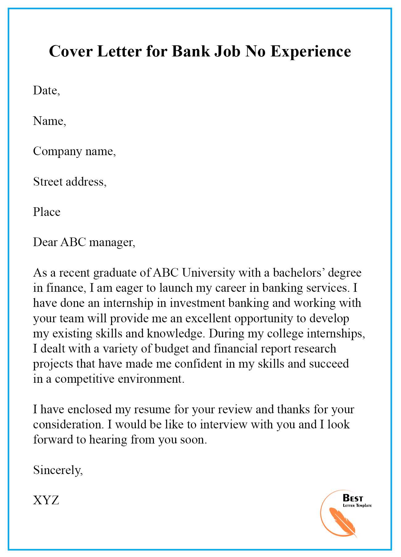 sample cover letter for job with no experience